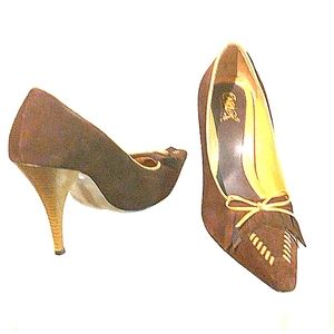 Women's Shoes Carlos Santana Brown Warm Suede Fringe High Heel Size 10M Pumps